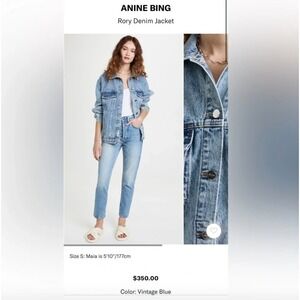 Anine Bing Rory Jacket Blue Oversized Distressed Denim Trucker Womens Small S